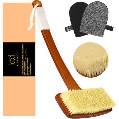 ICANdOIT Stiff Sisal Back Scrubber Shower Brush with Face Exfoliator - Firm Bristles