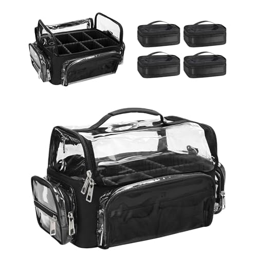 Makeup Brush Case With 4 Mini Bags, Extra Large Makeup Brush Bag XL Professional Makeup Artist Must Haves Travel Case with Stand Up Brush Slots Cosmetic Organizer Bag,with Adjustable Strap
