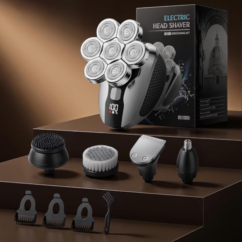 GASREKV Black Head Shaver for Bald Men 5-in-1 Electric Grooming Kit, 7D Floating Razor