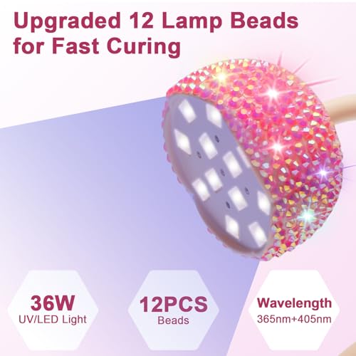 CGBE UV LED Nail Lamp, 36W Mini Cordless Flash Cure Lamp, USB Rechargeable Goosenecks LED Nail Light with 4 Timers & Auto Sensor for Salon Home DIY Use, Pink Diamond