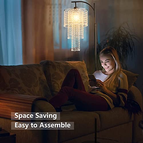 ZECOXOL Crystal Arc Floor Lamp with Remote Control - Dimmable Tall Standing Light with 10 Color Temperatures, 3-Tier Shade, Height Adjustable, Black, Model 11 - Clear / Crystal