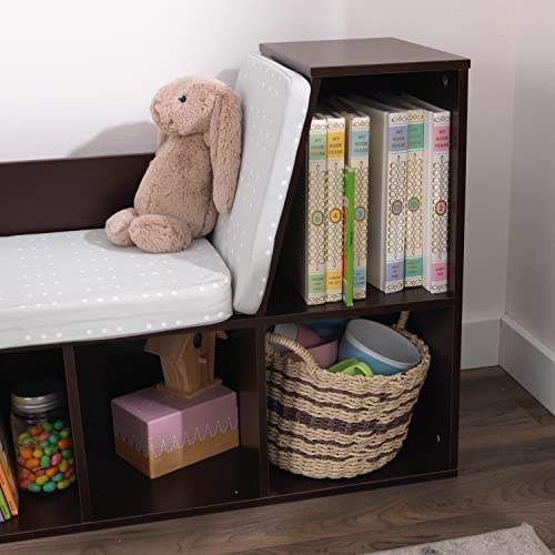 KidKraft Wooden Bookcase with Reading Nook & Gray Cushion - Espresso, 46.46x15.16x5.04 in