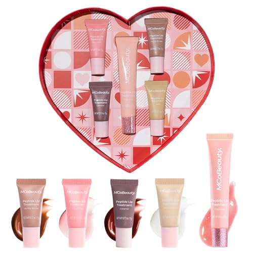 MCoBeauty Sweetheart Peptide Lip Treatment Set - Peptide Lip Gloss Balm & Tint Kit - Juicy Lip Glaze Gift Set with Peptides & Shea Butter for Dry Lips, Sugary-Sweet Scents, Cruelty Free Lip Care