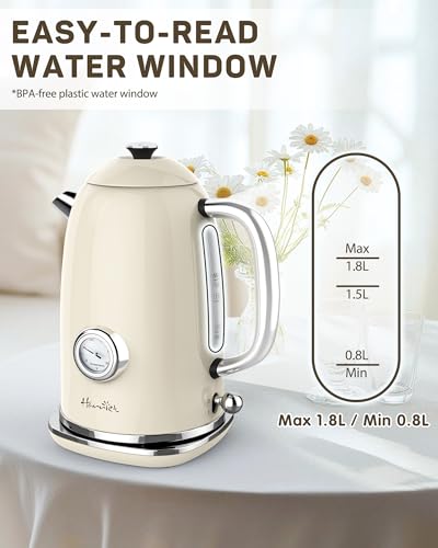 Electric Kettle 61oz with Thermometer, Retro Stainless Steel Hot Water Boiler
