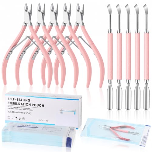 Pink 10 Pack Nail Cuticle Trimmers with Pusher and Sanitizer Pouch