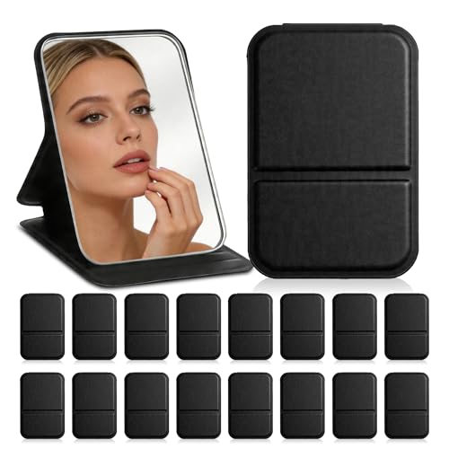 PJPSAA All Black 18 Pack Compact Folding Pocket Mirrors for Travel & Gift