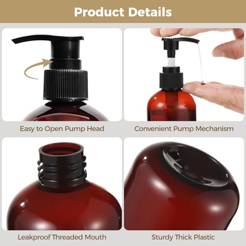 40 Pcs Empty Lotion Bottles with Pump 8oz - Refillable Amber Plastic Bottles, Liquid Dispensers with Secure Pumps, 250ml Travel-Size Containers for Lotion, Shampoo, Conditioner, Body Wash