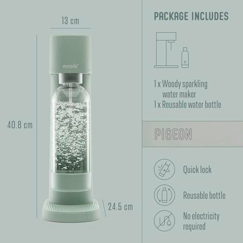 Mysoda Woody Carbonated Water Maker Sage Green - 1L Bottle, Eco-Friendly & Noise-Free