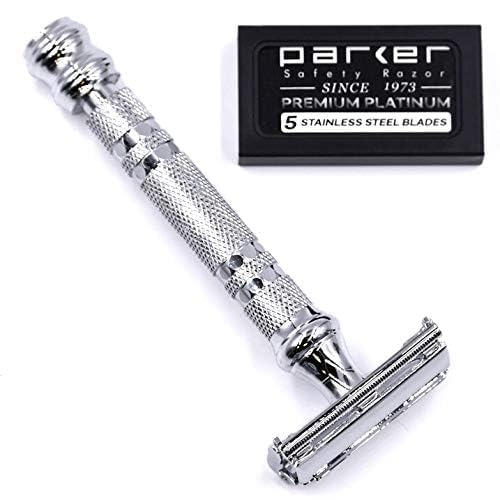 Parker 66R Butterfly Safety Razor Chrome 1 Pack - Medium Aggression, Includes 5 Blades
