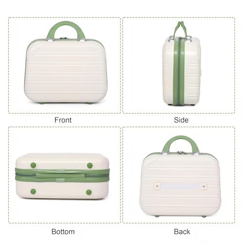 14 Inch Hard Shell Makeup Train Case with Green & Beige Variation - Travel Cosmetic Organizer