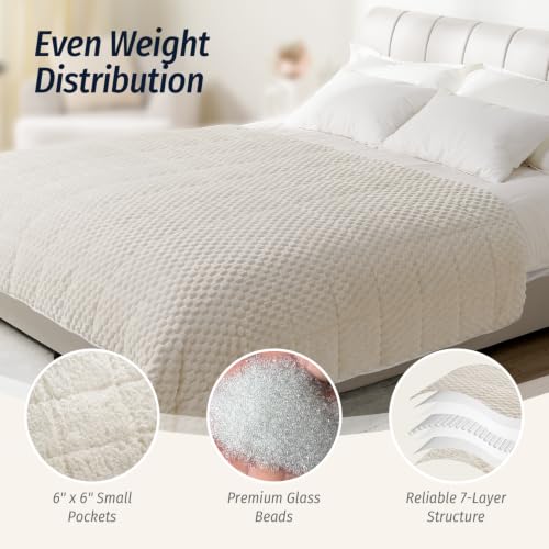 Cream White Weighted Blanket for Adults 60x80 20lbs Fuzzy Fleece