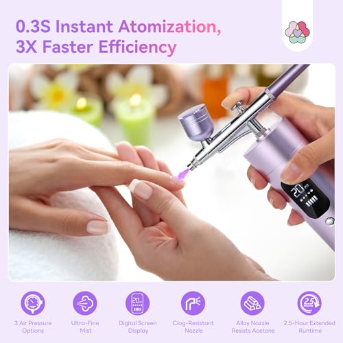SAVILAND Airbrush for Nails: 30 PSI LCD Display Airbrush Kit with Compressor 0.3mm Nozzle Air brush Gun Portable Rechargeable Cordless Air Brush Machine for Nails Art Painting, Cake Decor, Makeup