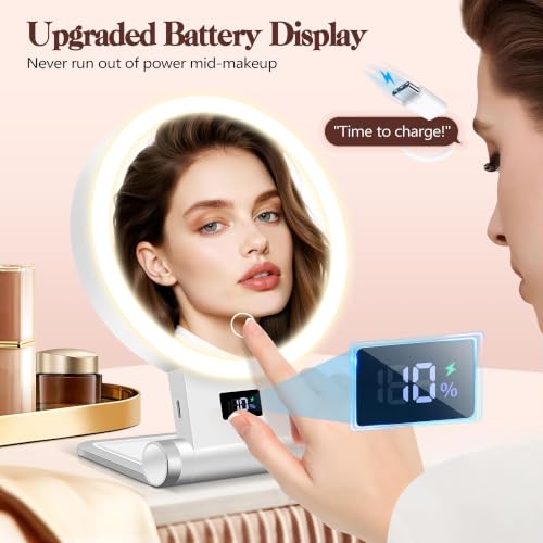 Magnifying Makeup Mirror with Light - 30X & 1X Double Sided, Travel Foldable, 3 Color Modes, Adjustable Brightness, Cloudwhite