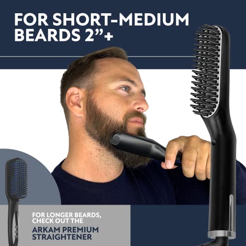 Arkam Premium Beard Straightener Kit - Heated Beard Brush with Anti-Scald & Travel Bag