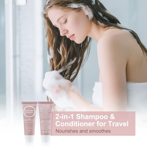 Travel Shampoo & Conditioner Set - 2 in 1, 1 Fl Oz, Pack of 60 - Light Fragrance
