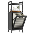 Tilt Out Laundry Hamper Cabinet - Bamboo Bathroom Storage with Removable Bag & Shelves - Black