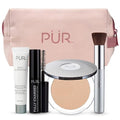 P?R Minerals Multitasking Essentials Kit - Makeup Gift Set Includes 4-in-1 Correcting Primer, Fully Charged Mascara, 4-in-1 Pressed Mineral Powder & 1 Chisel Brush