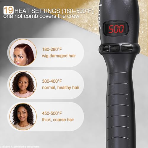 Electric Hot Comb for Wigs & Hair Styling - Adjustable Temperature 180-500°F
