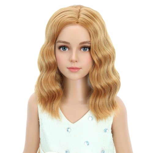 PATTNIUM Strawberry Blonde Kids Wig Short Curly Wavy Shoulder Length Synthetic Hair