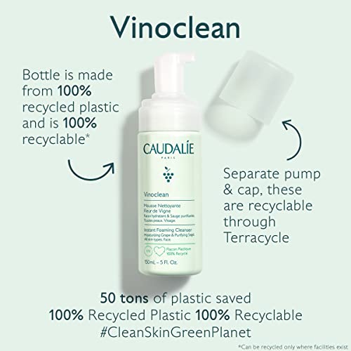 Caudalie Vinoclean Gentle Foaming Facial Cleanser 5.7 Fl Oz - Suitable for All Skin Types