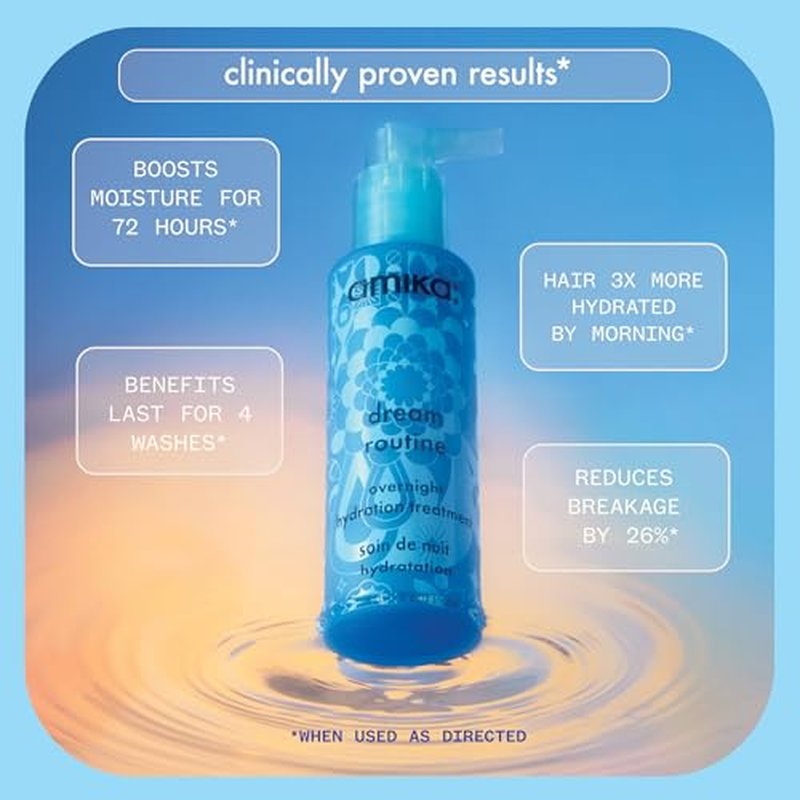 amika dream routine overnight hydrating hair mask | no rinse leave-in treatment for dry hair, ultra-hydrating, with hyaluronic acid for long-lasting moisture