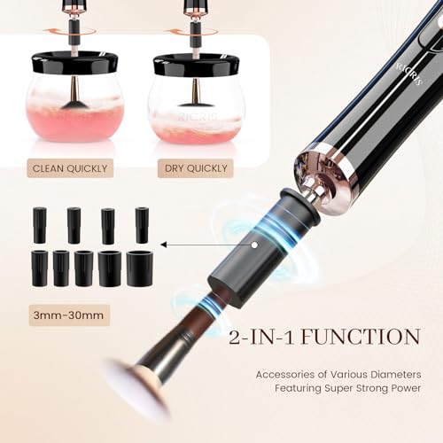 Ricris Black Electric Makeup Brush Cleaner & Dryer Spinner – Fast 10-30s