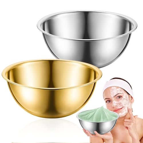 Teenyyou 2-Pack 8.5 Inch Stainless Steel Esthetician Spa Bowls - Gold & Silver