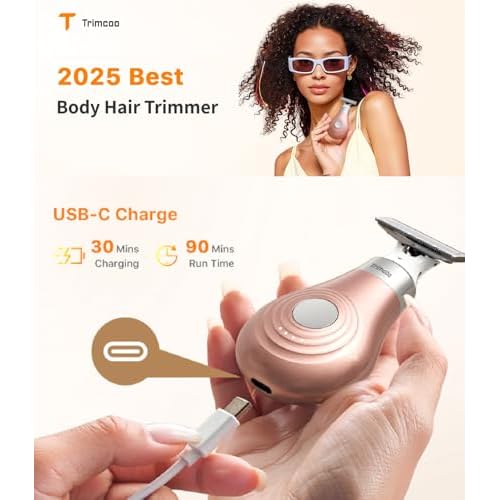 Mini Bikini Trimmer for Women - Intimate Pubic Hair Removal, Electric Body Groomer, Small Portable Wet/Dry Shaver, Magnetic Blade, USB-C Rechargeable with Travel Case, Easy to Clean (Gold)