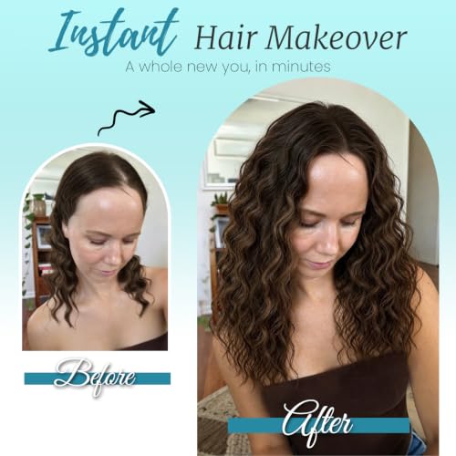 Curly Clip-In Hair Topper for Thinning Hair Women - 16 Inch Dark Espresso Brown - Natural Volume & Coverage