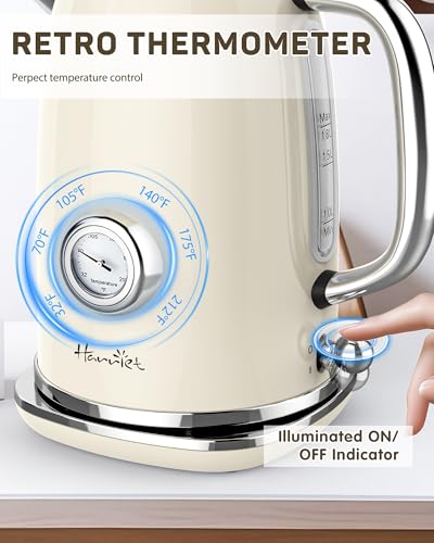 Electric Kettle 61oz with Thermometer, Retro Stainless Steel Hot Water Boiler