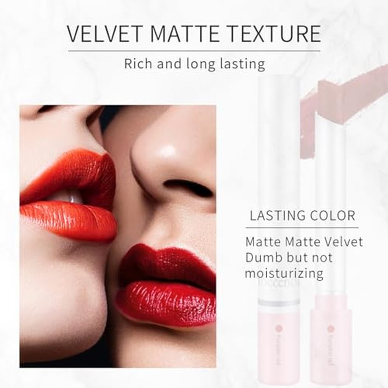 4 Colors Matte Lipstick Mini Little Tube Lip Stain, Velvet Lipstick Set, Red Moisturizer Smooth Lip Stick, Long Lasting 24 Hours Non-Sticky