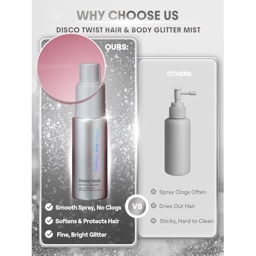SHEGLAM Hair & Body Glitter Mist Spray - Shimmering Sparkle Makeup for Parties, Festivals, Cosplay, Halloween - Long Lasting, Non-Clogging, Easy Wash Off, 0.3 Fl Oz (Silver)