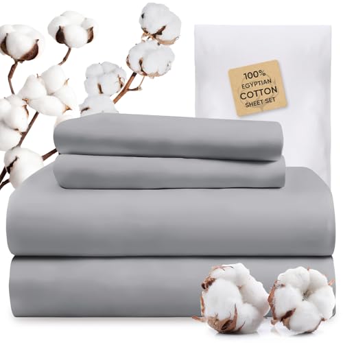Gray Queen 1200-Thread Count Egyptian Cotton Bed Sheet Set with Deep Pockets