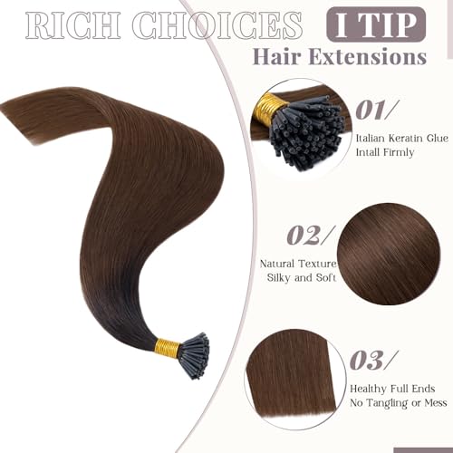 Human Hair Extensions I Tip Keratin Stick In 100 Strands 18 Inch Natural Black Ombre