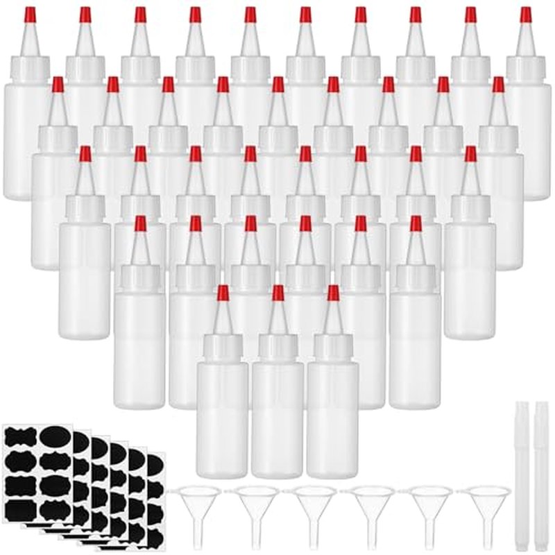 Lounsweer 36 Pcs 2 oz Plastic Squeeze Bottles small squeeze bottles with Dust Caps Include Label Pen and Funnels for Sauces Syrups Condiments Crafts Paint Glue and More (Classic)