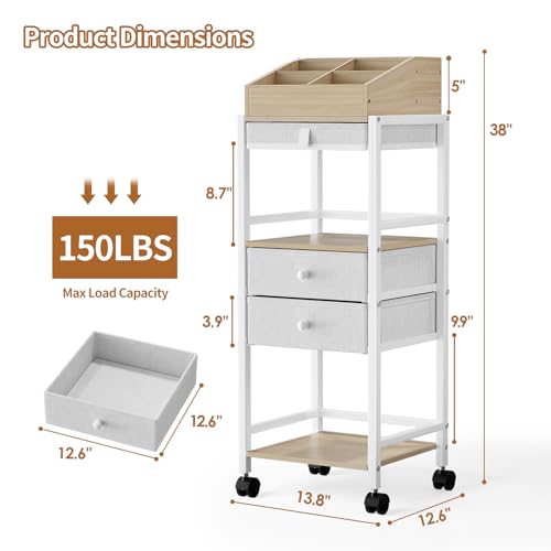 Luxspire Makeup Organizer Cart, Floor Skincare Organizers, Makeup Storage with Drawers, Vanity Organizer Cosmetics Display Cases Holder for Skin Care, Perfume, Makeup Brush, Hair Tool, Wood & White