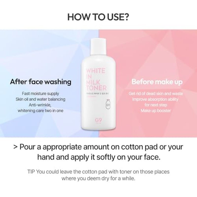 G9SKIN White in Milk Toner 300ml ? Lightweight Daily Hydrating Milk Toner, Balancing & Moisturizing Facial Toner for Dry and Sensitive Skin, Korean Skincare