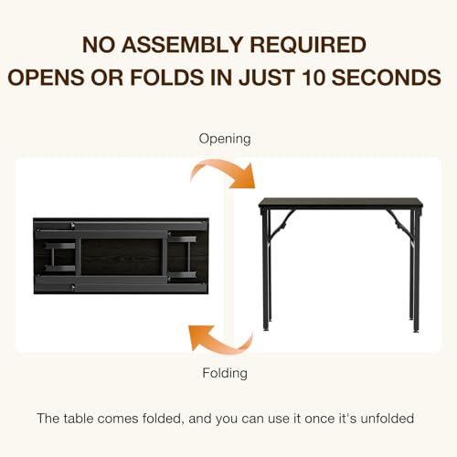 Small Foldable Computer Desk - 35.8 inch Dark Oak Office Table No Assembly, Space-Saving Study & Work Desk