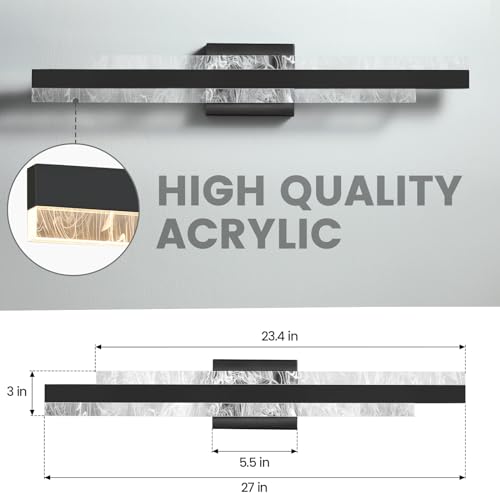 HAHZT Black 27 Inch Dimmable LED Bathroom Vanity Light Over Mirror - Modern Wall Sconce Fixture