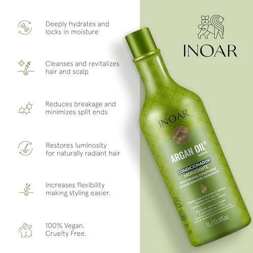 INOAR Argan Moisturizing Conditioner with Moroccan Argan Oil for Intensive Hydration, Shine & Softness, 33.8 Fl Oz
