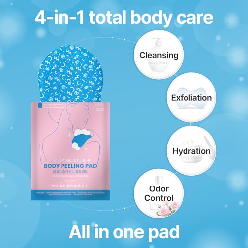 Deep Moisture Korean Body Peeling Pad for Dry Skin – 10 Count, Hydrating Exfoliating Towels
