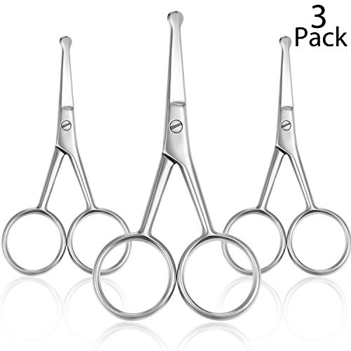 Mudder 3 Pieces Nose Hair Scissors Rounded Tip Scissors Facial Hair Trimming Stainless Steel Blunt Tip Trimmer for Eyebrows, Nose, Moustache, Beard, Grooming (Silver)
