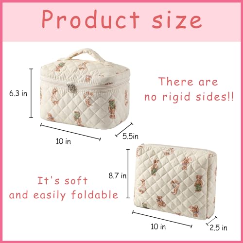 Large Floral Quilted Makeup Bag Set for Women - White Bear Variation
