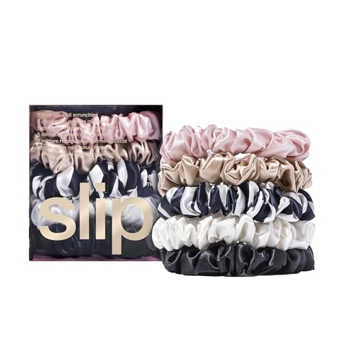 Multi-Colored Silk Hair Scrunchies 5 Pack - Gentle on Hair, Slip Back to Basics Midi