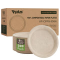 Vplus 500 Pack 9-Inch Compostable Sugarcane Fiber Plates Eco-Friendly Durable Dinnerware