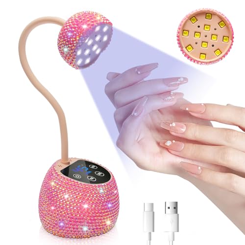 CGBE UV LED Nail Lamp, 36W Mini Cordless Flash Cure Lamp, USB Rechargeable Goosenecks LED Nail Light with 4 Timers & Auto Sensor for Salon Home DIY Use, Pink Diamond
