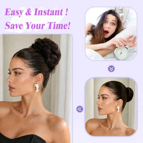 LRSICAL Natural Color Human Hair Messy Bun Hair Piece Clip-In Style