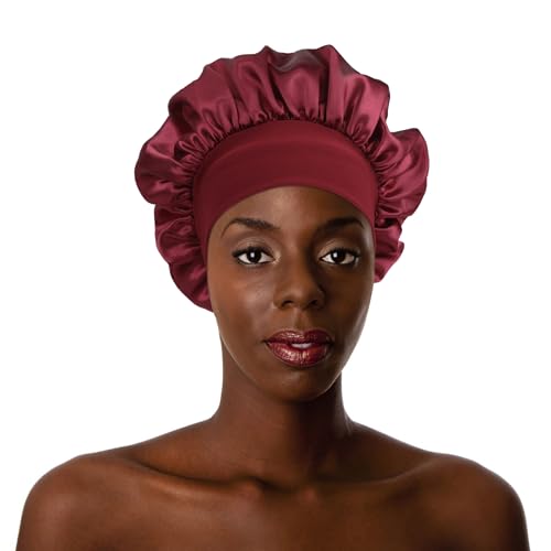 Wheebo Burgundy Satin Bonnet Hats for Women - Pack of 12, Hair Protection & Sleep Caps