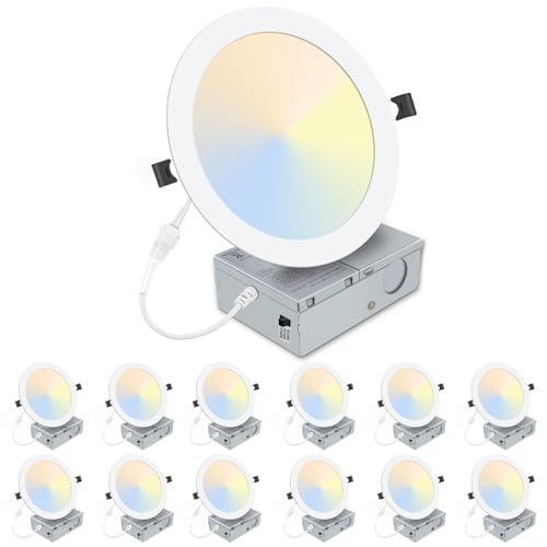 12 Pack 8 Inch LED Recessed Downlights - Dimmable, 3CCT Selectable, Ultra-Thin, High Brightness 1800LM, Canless Ceiling Lights - Multiple Variations
