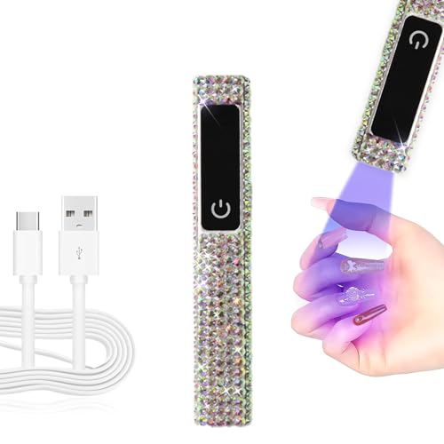 Crystal Rhinestone UV Nail Lamp, Artificial Bling Handheld UV Light for Nails, Portable Mini Nail Light with 2 Timer and LED Display, Rechargeable USB Nail Dryer for Fast Curing Gel Polish